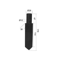 Cuchilla Rotavator Recta - 30x Altura: Distancia entre Taladros: Ø orificio: 12mm. Recambio para Rau Corresponde a: E49048
