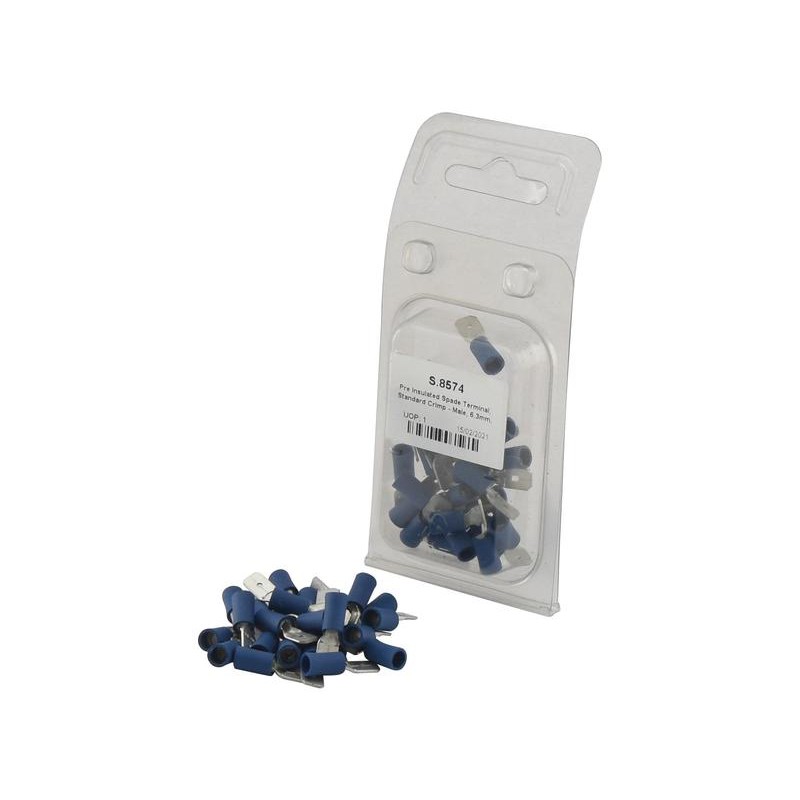 Terminal, Standard Grip - Macho, 6.3mm, Azul (1.5 - 2.5mm) (Blister 25 pzas.)